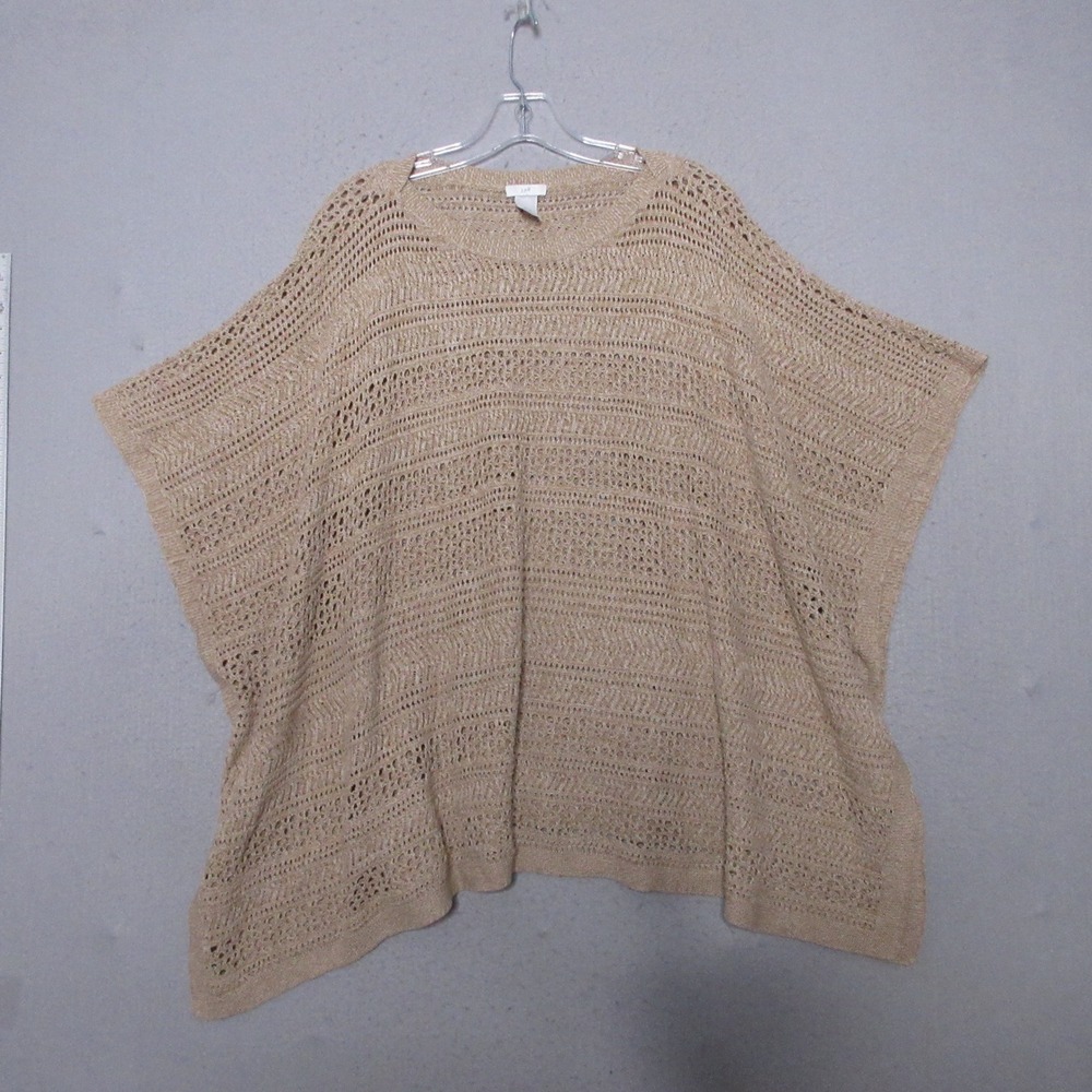 J Jill Poncho Sweater Crochet Open Knit Boho Coastal Neutral Beach Oversized